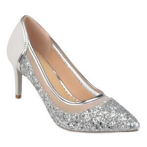 Journee Collection Women Kalani Classic Pump Heels Size US 5.5M Silver Glitter